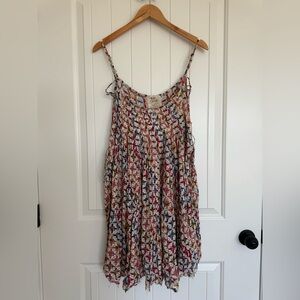 Free People FP ONE Flowy Distressed Hem Festival Mini Dress Lace Sides Boho Chic